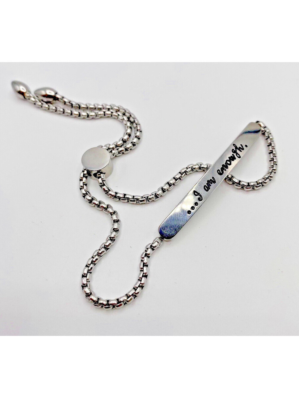 Adjustable Slider Bar Bracelet Inspirational I am enough Stainless Steel